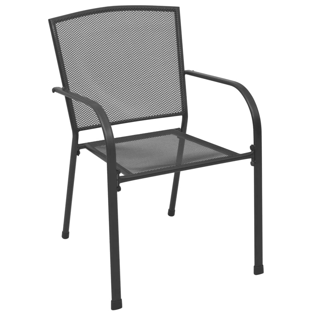 vidaXL Anthracite Patio Chairs Set of 4 - Weather-Resistant Steel Chairs with Mesh Design and Stackable Storage for Garden, Patio or Dining Room