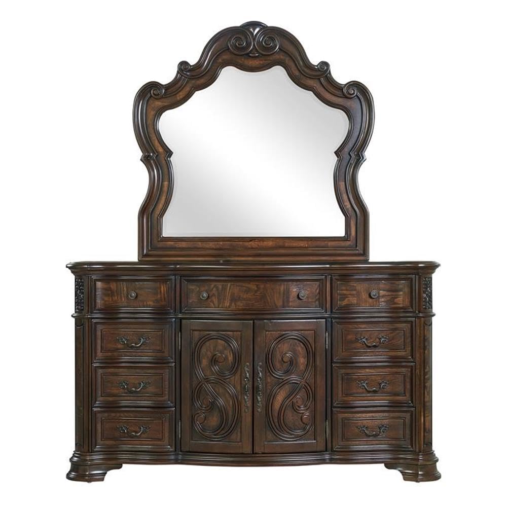 Steve Silver Royale Brown Cherry 9-Drawer Dresser and Mirror