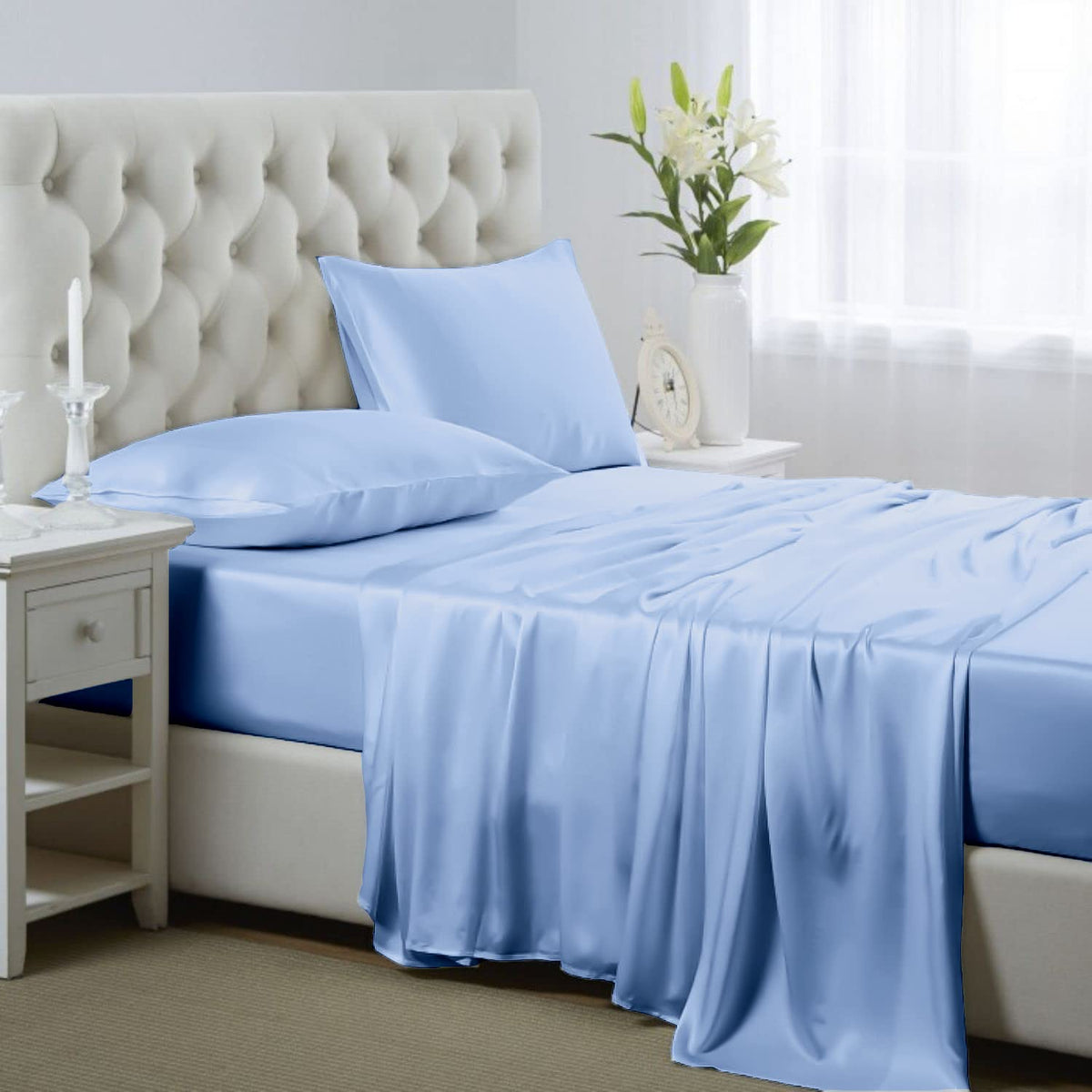 Lanest Housing Silk Satin Sheets, Twin Xl Size Satin Bed Sheet Set With Deep Pockets, Cooling Soft And Hypoallergenic Satin Shee
