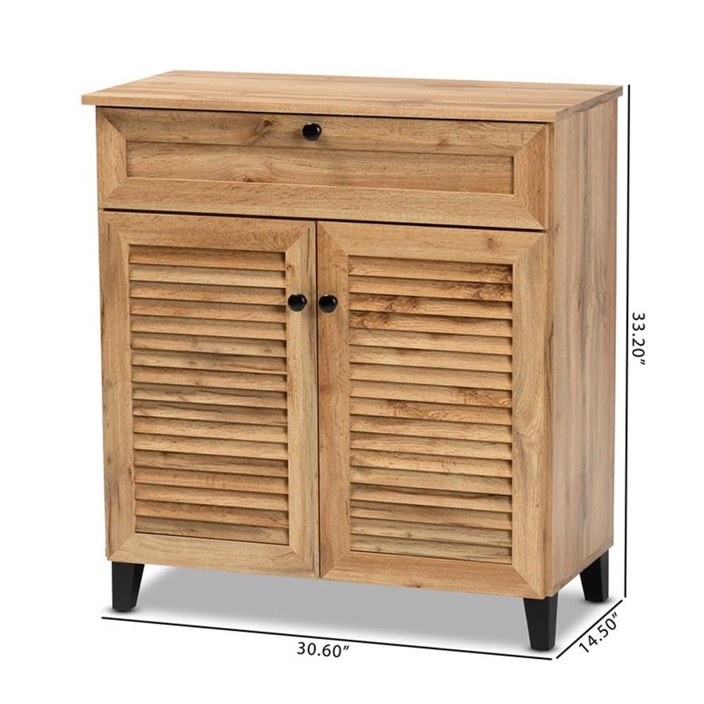 Baxton Studio Coolidge Modern and Contemporary Oak Brown Finished Wood 1-Drawer Shoe Storage Cabinet