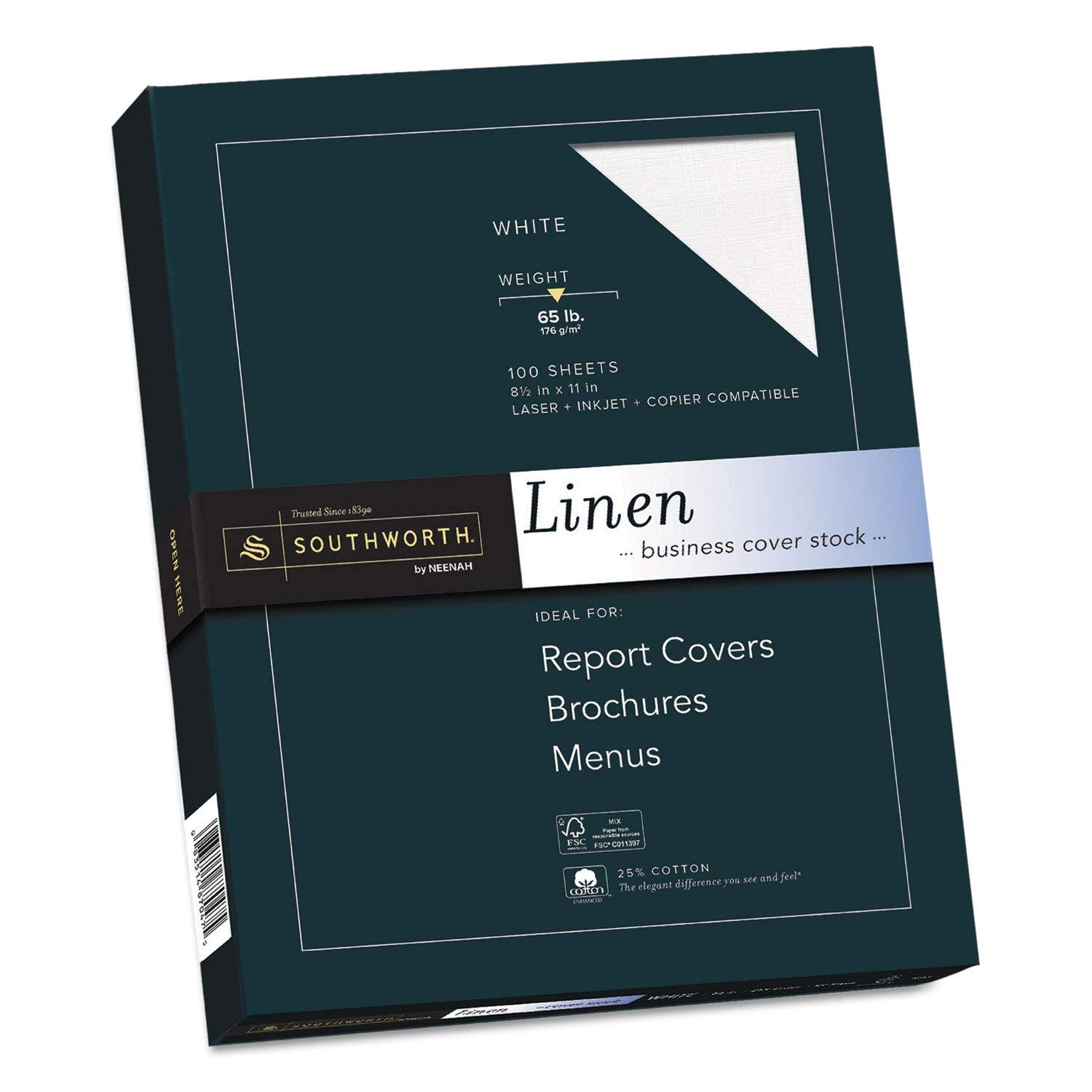 Wholesale Case Of 10 - Southworth 25% Cotton Linen Business Cover Stock-Fine Linen Paper,65Lb,100 Sh/Bx,Acid-Free/Lignin,White
