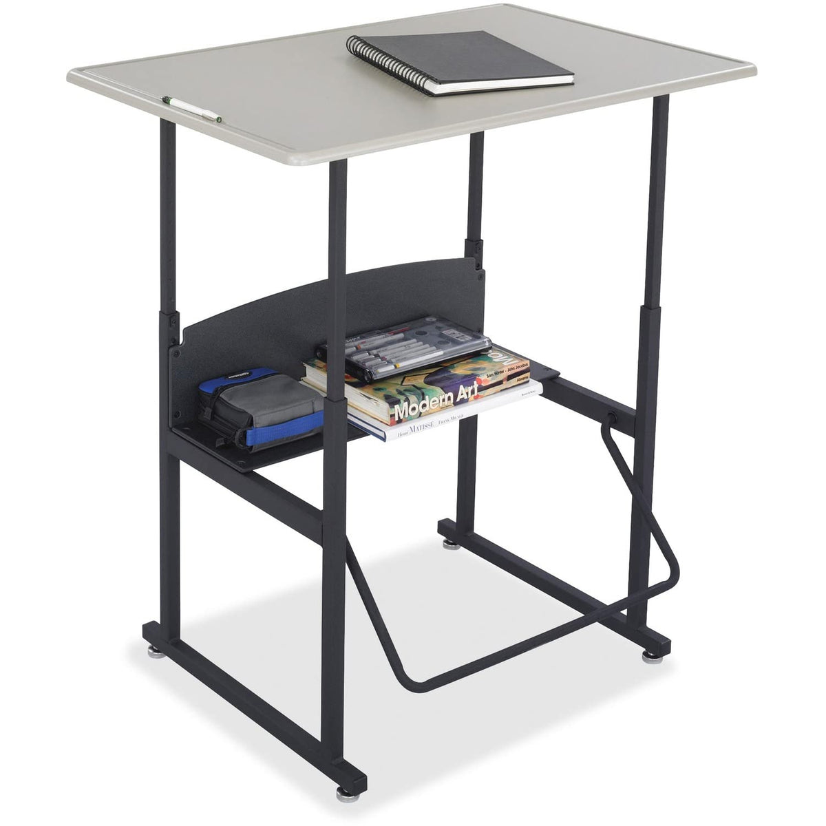 Safco Products Alphabetter Adjustable-Height Desk, 36&quot; W X 24&quot; D Standard Desktop, Swinging Footrest Bar