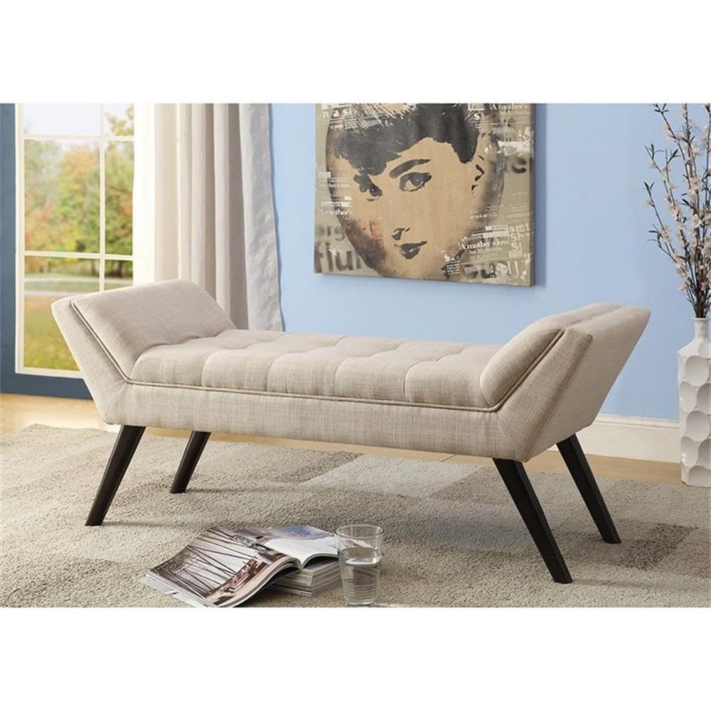 Baxton Studio Wholesale Interiors Tamblin Mid-Century Retro Linen Fabric Upholstered Grid-Tufting 50&quot; Bench, Beige