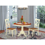 East West Furniture HLQU3-BMK-W Hartland 3 Piece Room Set Contains a Round Kitchen Table with Pedestal and 2 Dining Chairs, 42x42 Inch