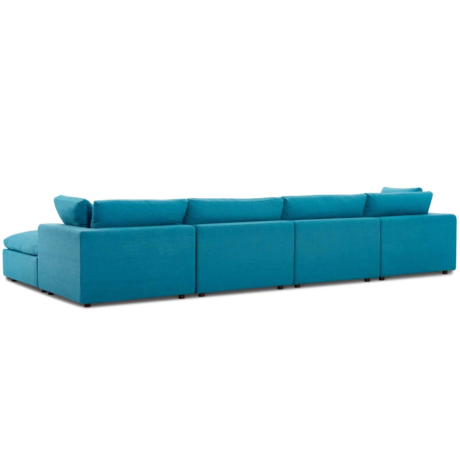Modway Commix Down-Filled Overstuffed Upholstered 5-Piece Sectional Sofa Set In Teal
