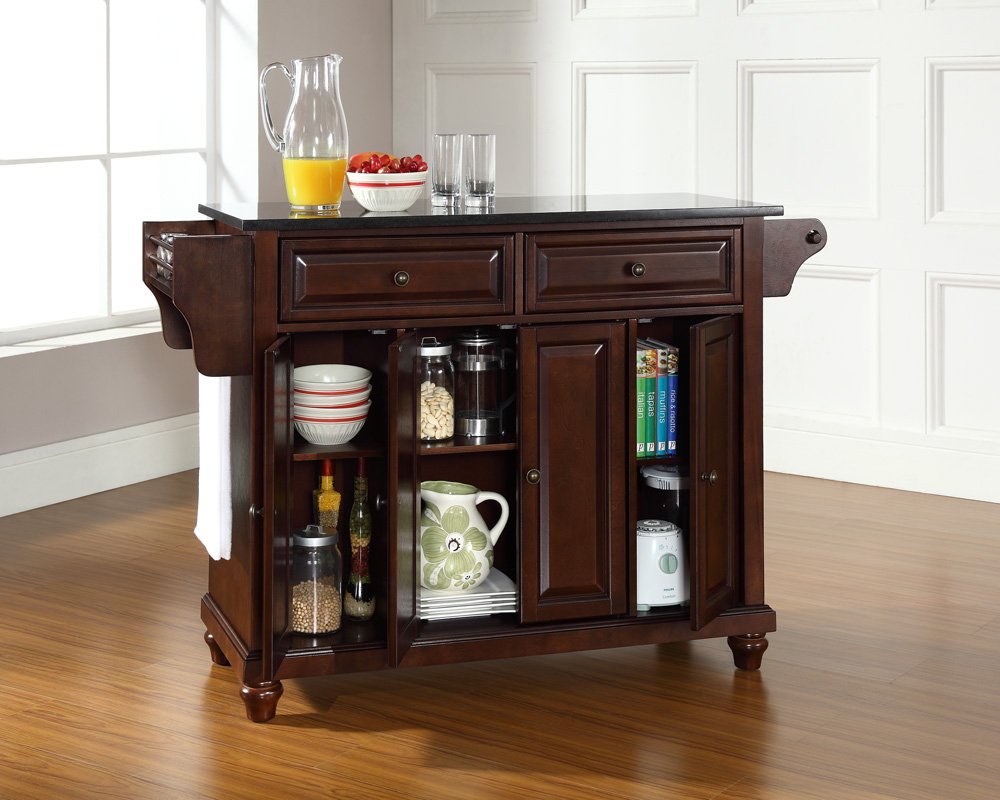 Crosley Furniture Cambridge Granite Top Rolling Kitchen Island Storage Cart, Microwave Stand, Spice Rack, Mahogany