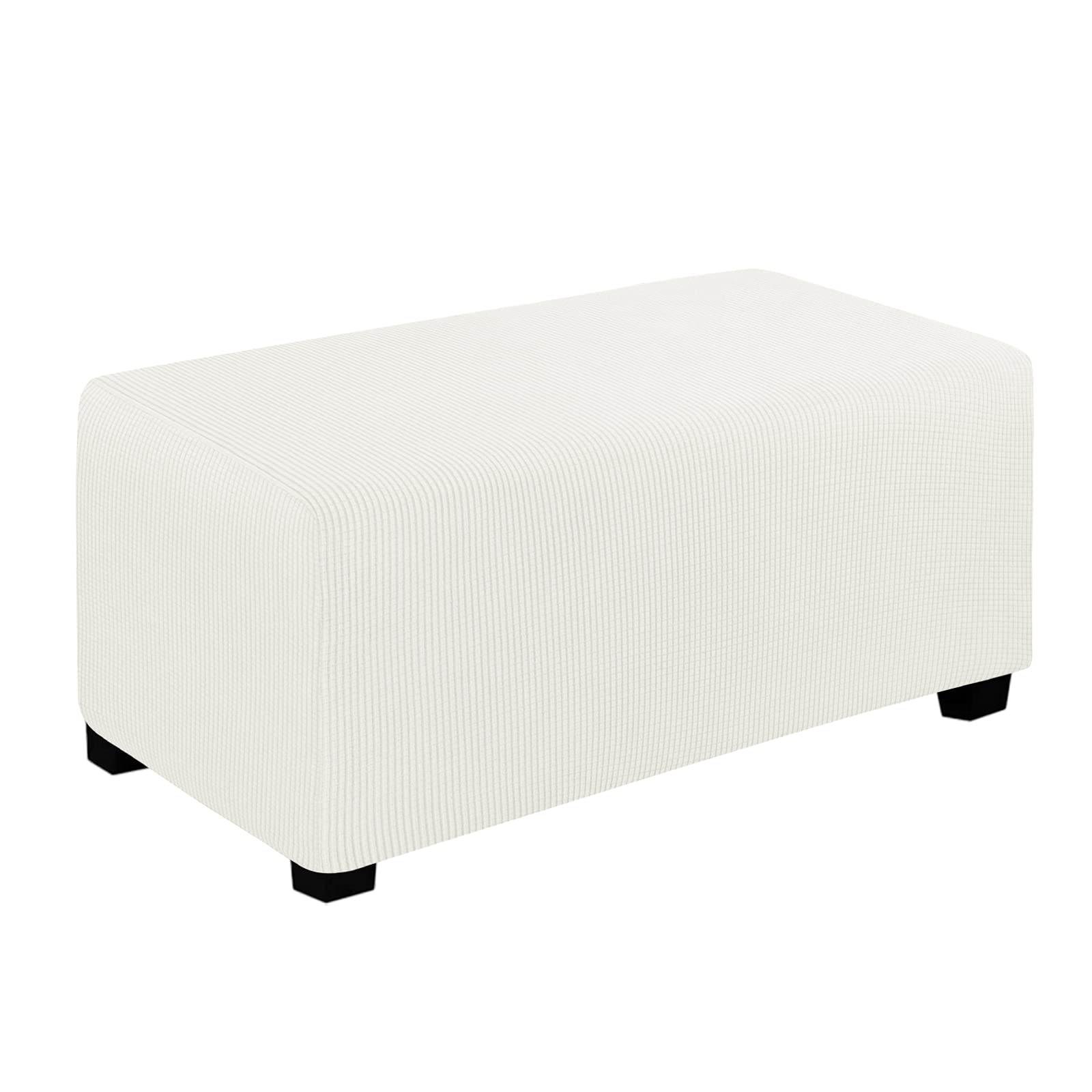 Easy-Going Stretch Ottoman Cover Folding Storage Stool Furniture Protector Soft Rectangle Slipcover With Elastic Bottom (Ottoman Large,Cream)