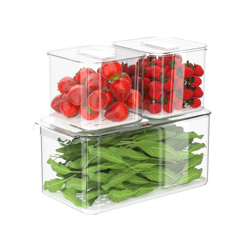 SANNO Fridge Produce Saver Food Storage Bin Containers, Refrigerator Food Fruit Vegetables storage Produce Saver Produce Saver C