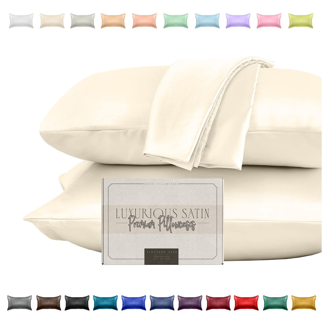 Elegant Comfort Silky And Luxurious 2-Piece Satin Pillowcase Set For Healthier Skin And Hair, Hidden Zipper Closure And Beautifully Packaged, Satin Pillowcase Set, King, Cream