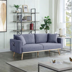 Lilola Home Easton Dark Gray Linen Fabric Sofa with USB Charging Ports Pockets & Pillows