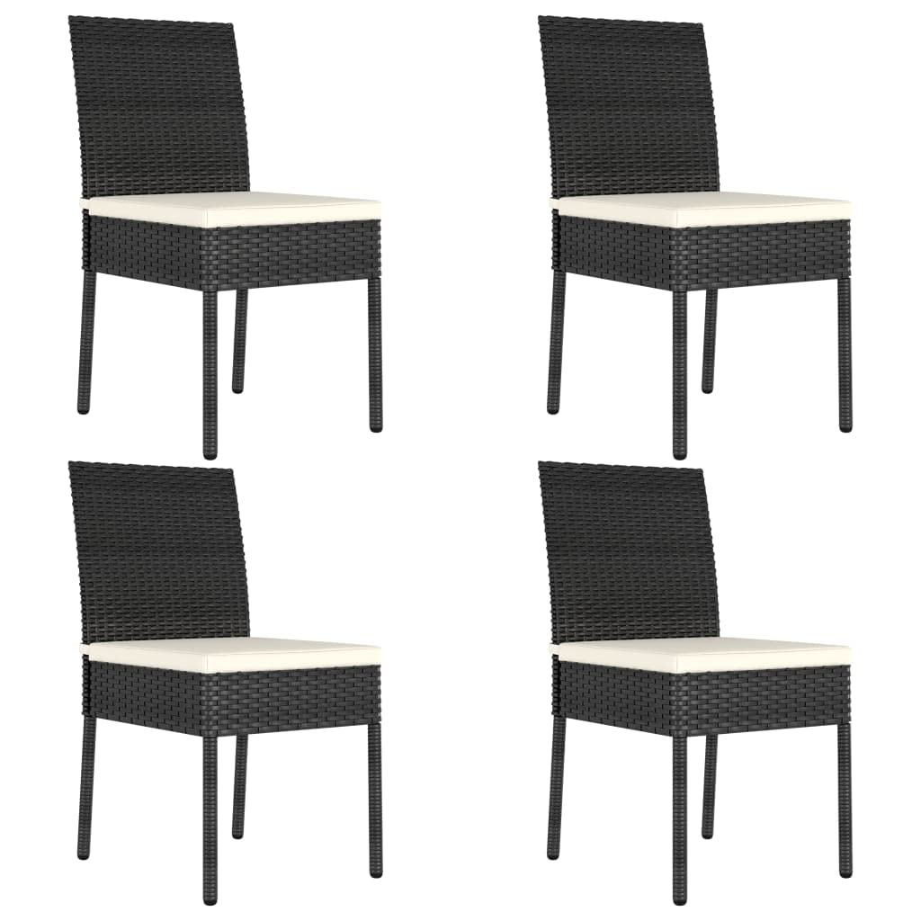 vidaXL Black Patio Dining Chairs – 4 pcs Set, Poly Rattan Material with Powder-Coated Steel - Includes Cream Colored Cushions for Outdoor Use