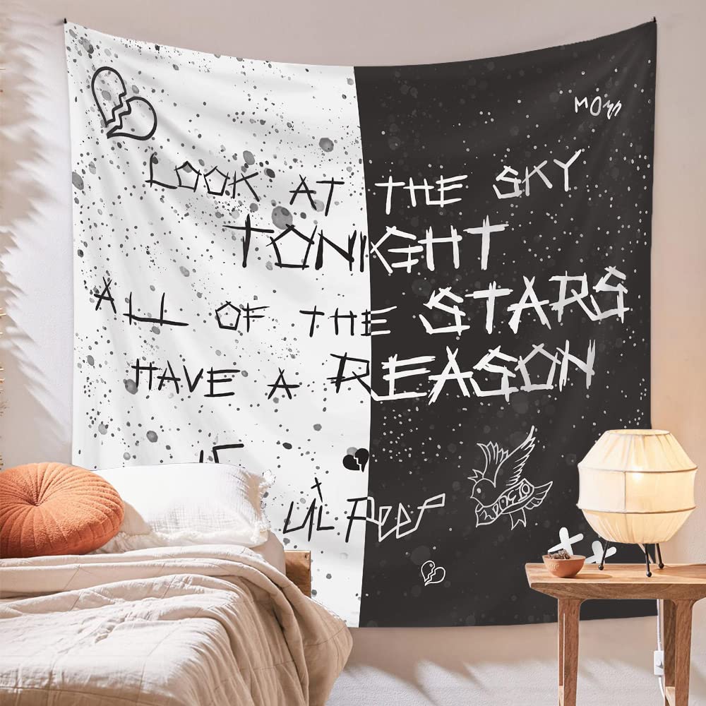 Lwzays Rapper Wall Tapestry Lil Peep Tapestries Juice Wrld Black And White Star Tapestry For Bedroom Dorm Hip Hop Home Decoratio
