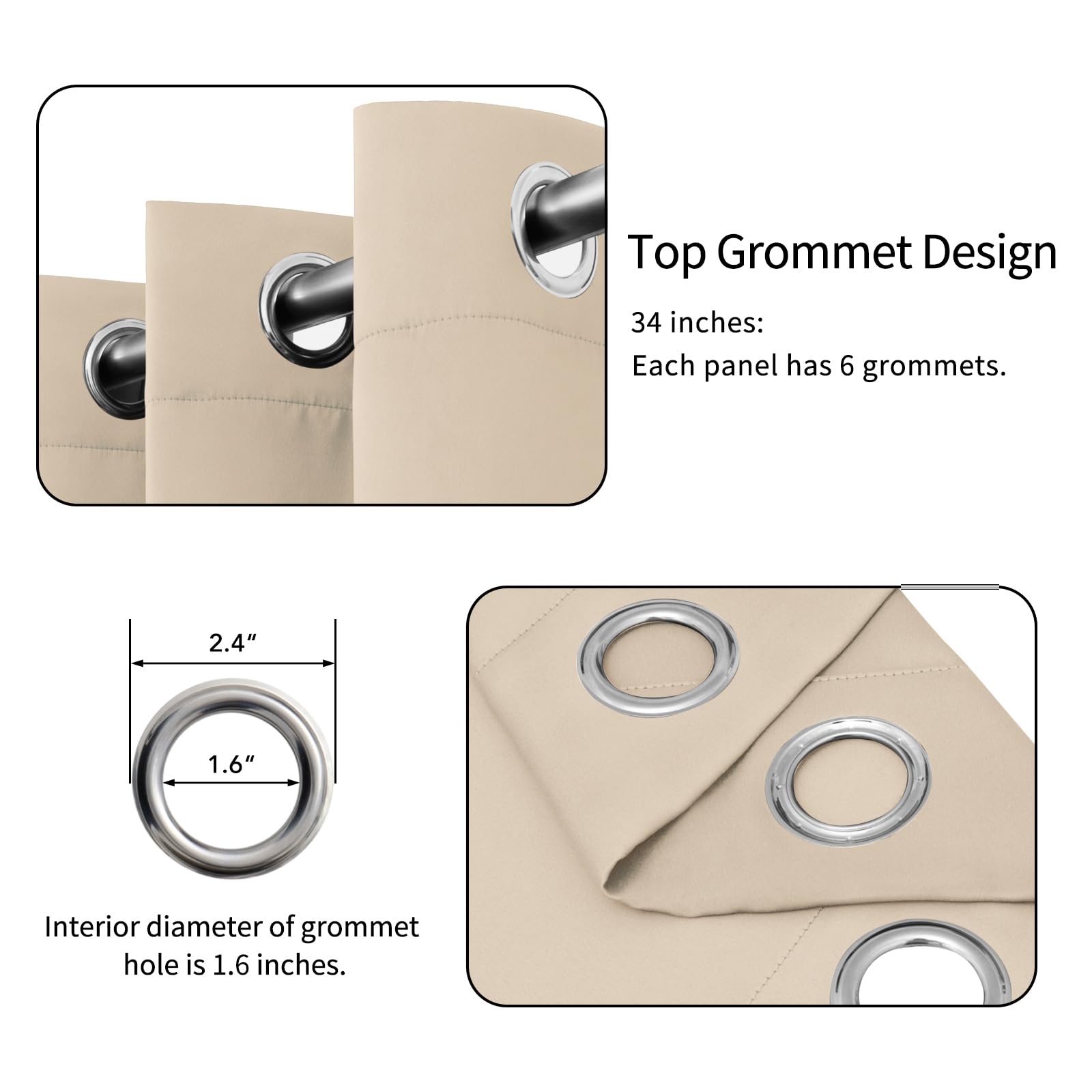 Easy-Going Blackout Curtains For Bedroom, Solid Thermal Insulated Grommet And Noise Reduction Window Drapes, Room Darkening Curtains For Living Room, 2 Panels (34X84 In, Beige)