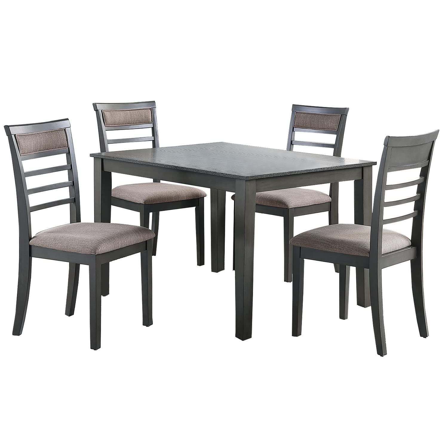 Benjara 5 Piece Wooden Dining Table and Horizontal Slatted Back Chairs, Gray