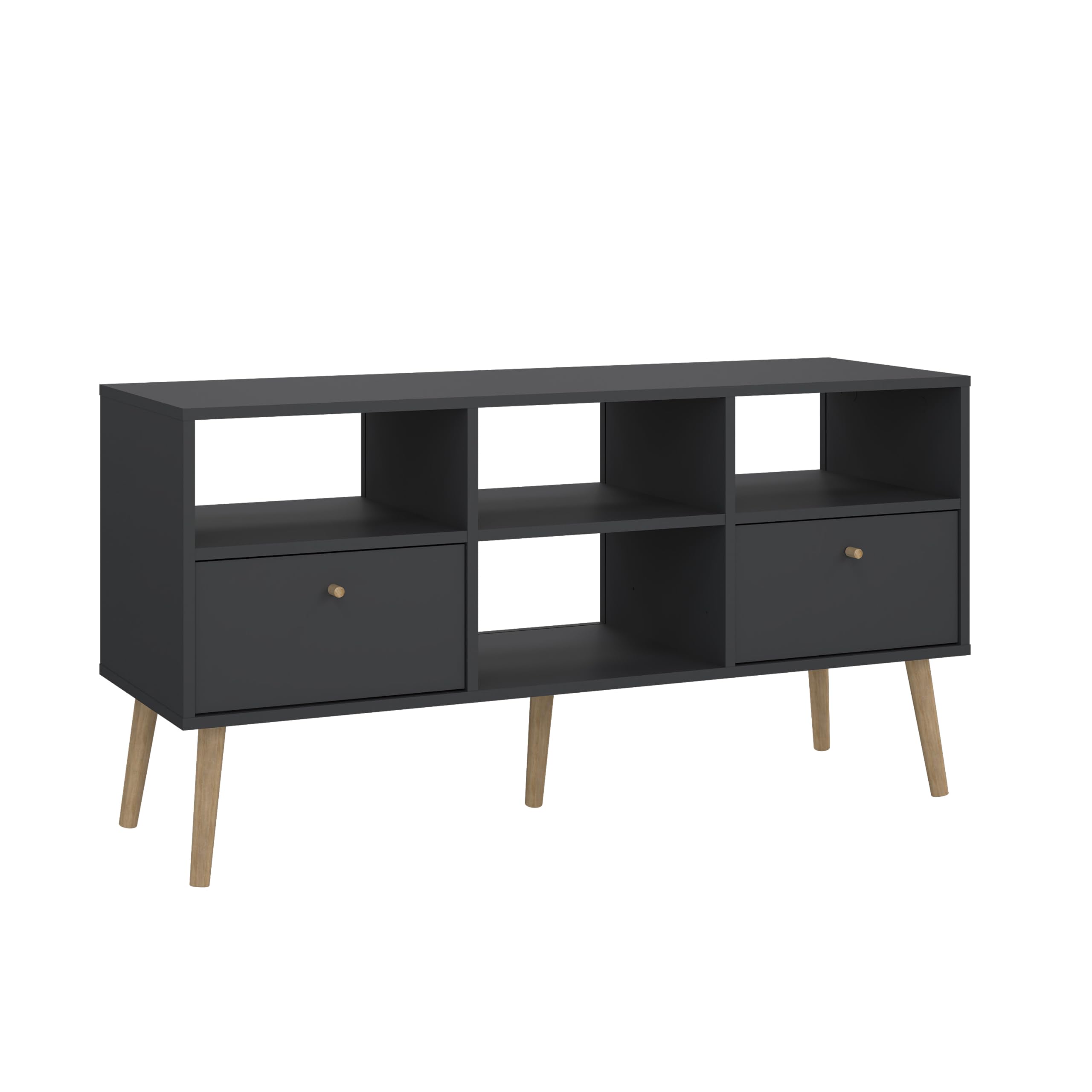 Bodo TV Stand with 2 Drawer and 4 Shelves, Matte Grey