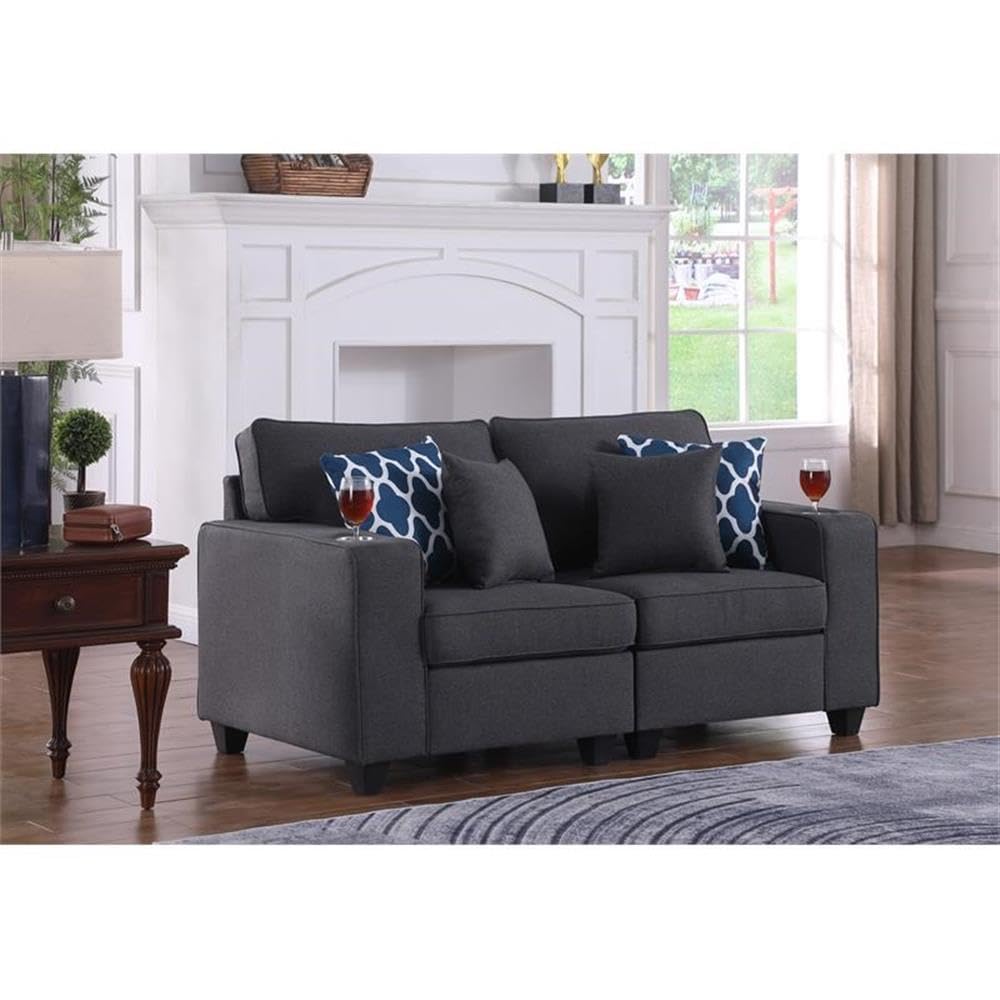 Lilola Home Cooper Dark Gray Linen Loveseat with Cupholder