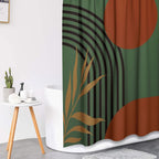 Tayney Boho Mid Century Shower Curtain Set With Toilet Lid Cover And Non-Slip Rugs, Green Background 4 Pcs Modern Minimalist Sho