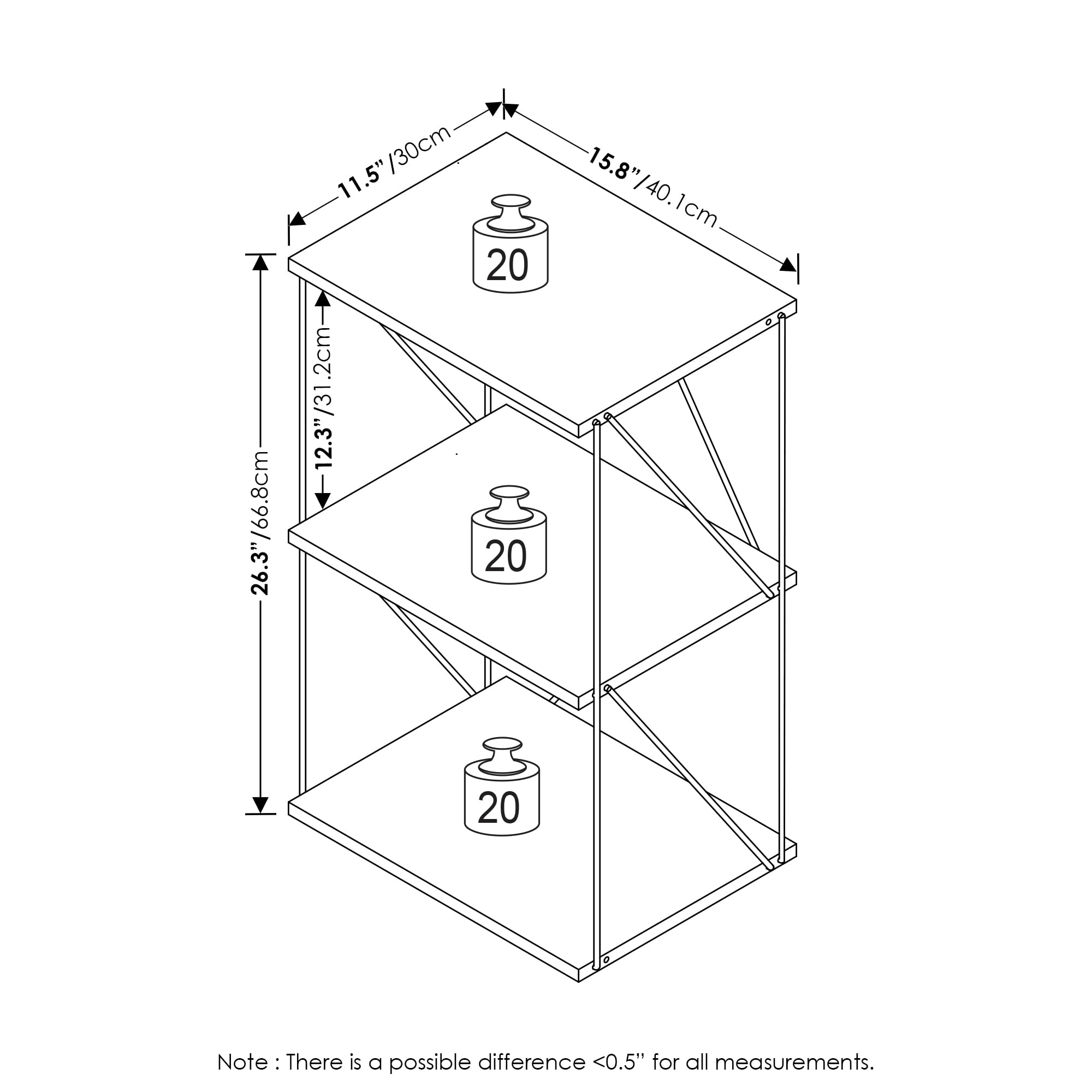 Furinno Rata 3-Tier Industrial Multipurpose Flat Base Shelf Display Rack with Metal Frame, Columbia Walnut