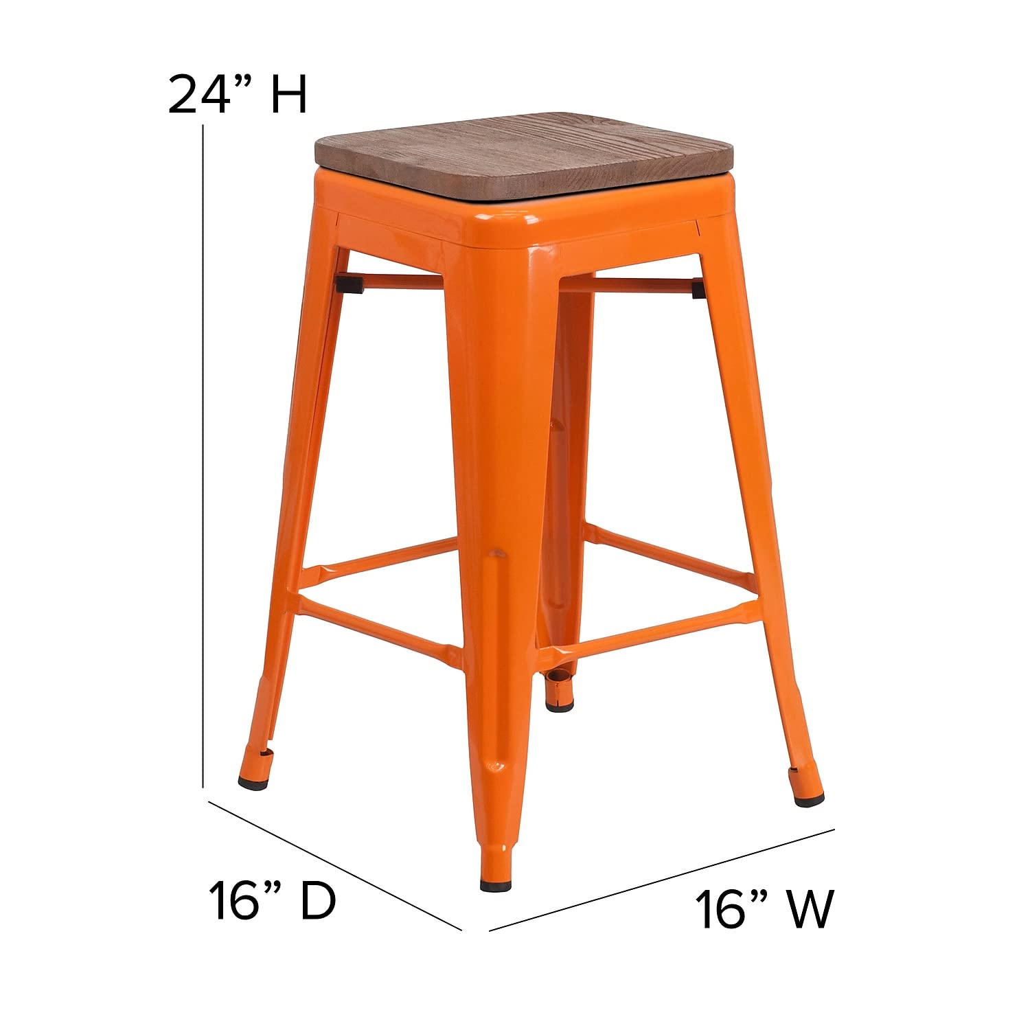 Flash Furniture Lily 24&quot; High Backless Orange Metal Counter Height Stool With Square Wood Seat (Pack Of 1)