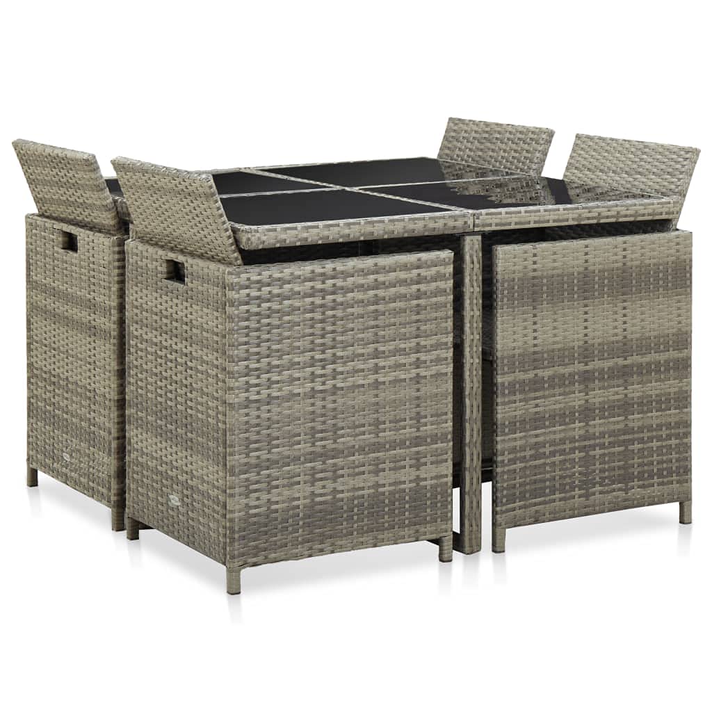 JeeKan 9 Piece Outdoor Dining Set with Cushions Poly Rattan Gray