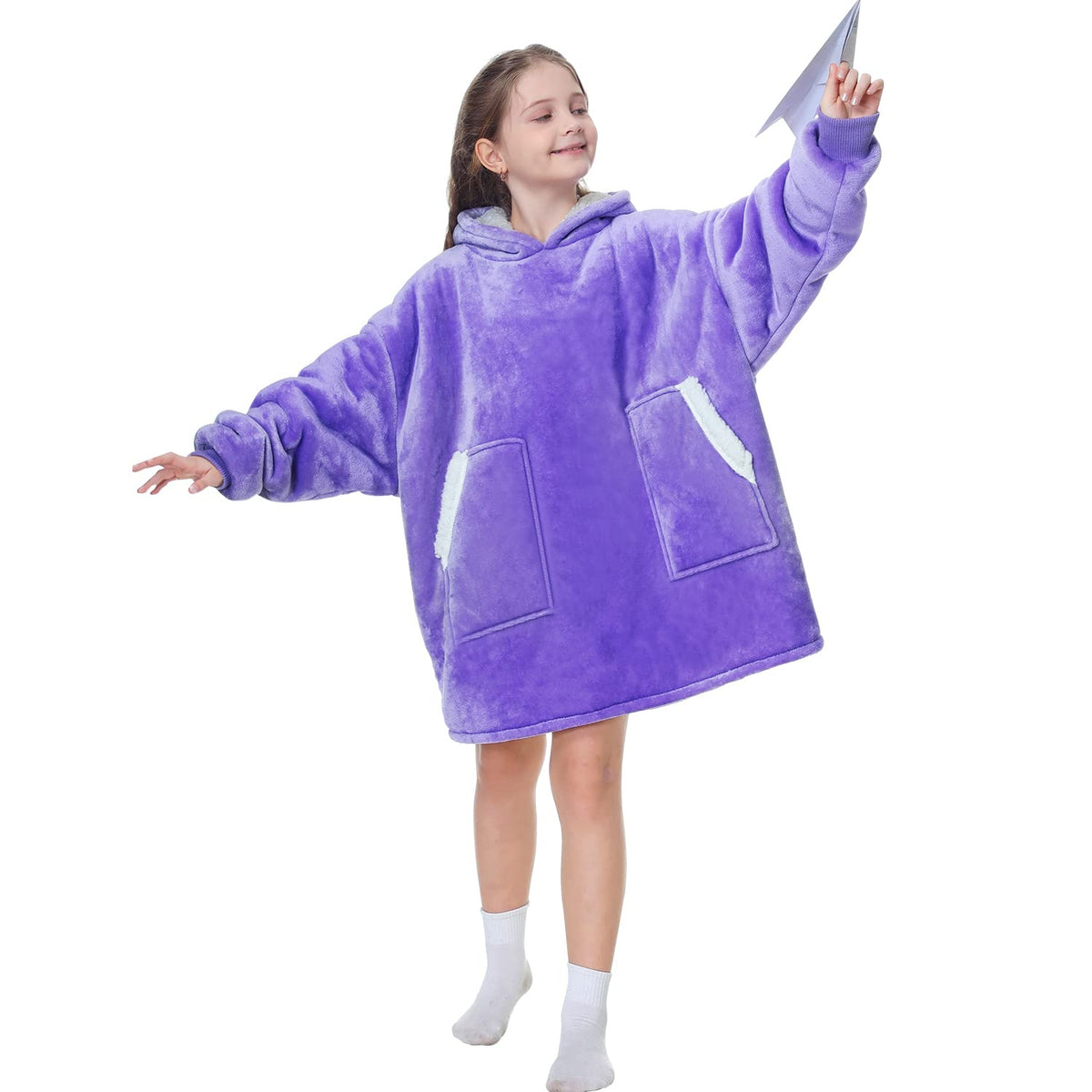 Kipswiza Sherpa Fleece Blanket Hoodie For Kids Wearable Fluffy Hooded Blanket Sweatshirt For 6-10 Year Old Boys Girls Daughter C