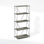 Furinno Wire 5-Tier Industrial Style Metal Frame Bookcase, Display Shelf, 24 Wide, Finn Oak