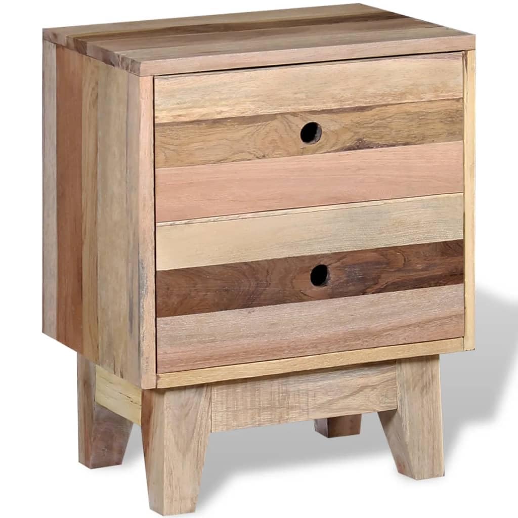 vidaXL Solid Reclaimed Wood Bedside Cabinet - Multi-Functional, Vintage-Inspired, Fully Handmade with 2 Comprehensive Storage Drawers in Beige