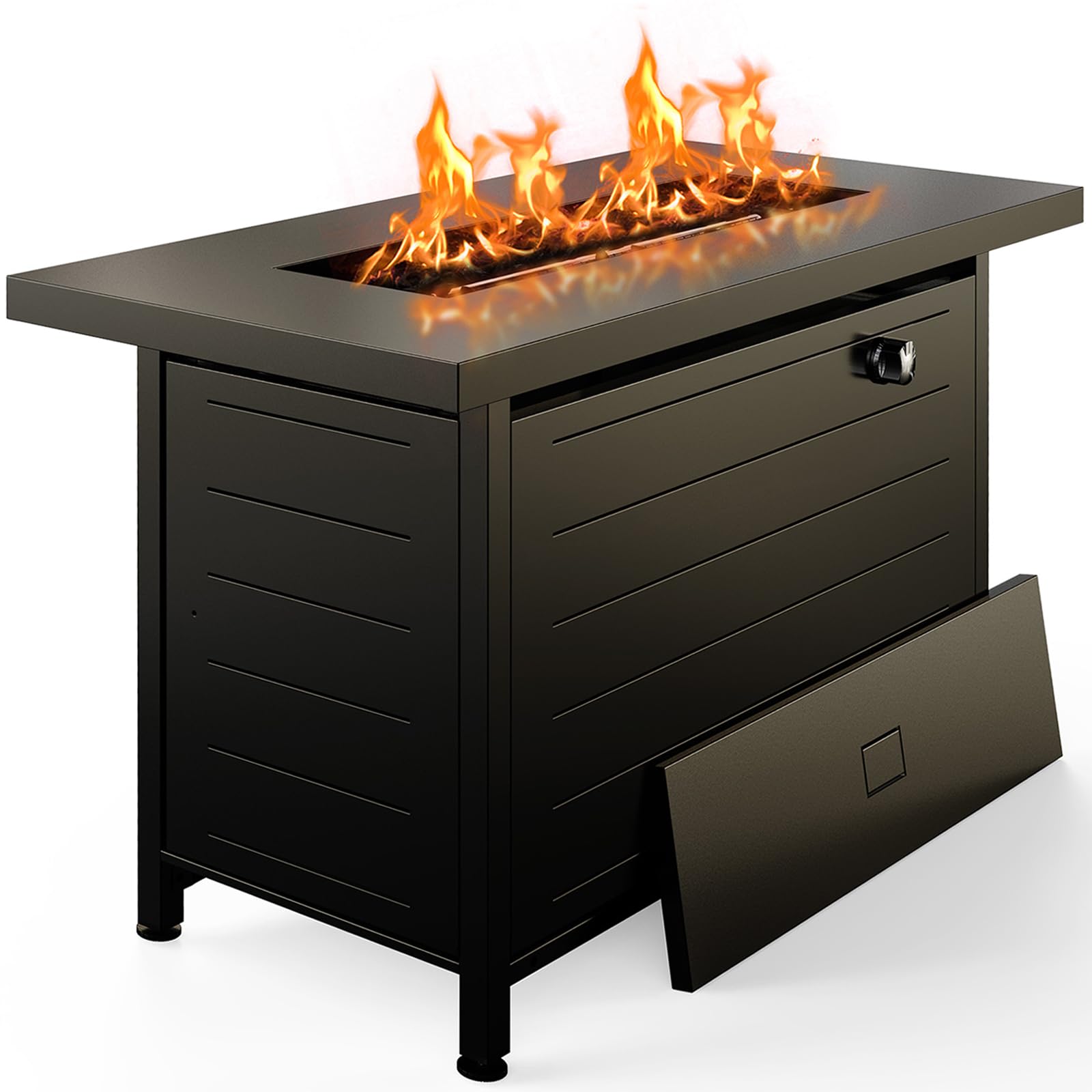 Ciays 42 Inch Gas Fire Pit Table, 60,000 Btu Propane Pits For Outside With Steel Lid And Lava Rock, 2 In 1 Firepit Table Gatheri