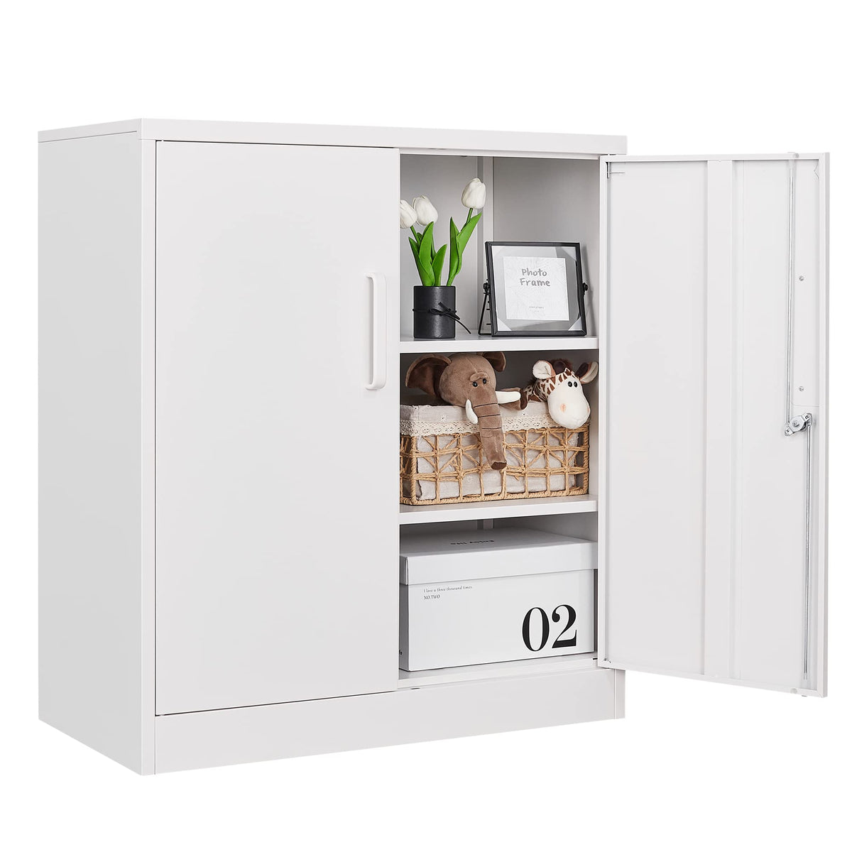 Letaya Metal Storage Cabinets With Lock, Small Locker Organizer Steel Cabinets, Adjustable Layers Shelves 2 Doors For Home, Offi