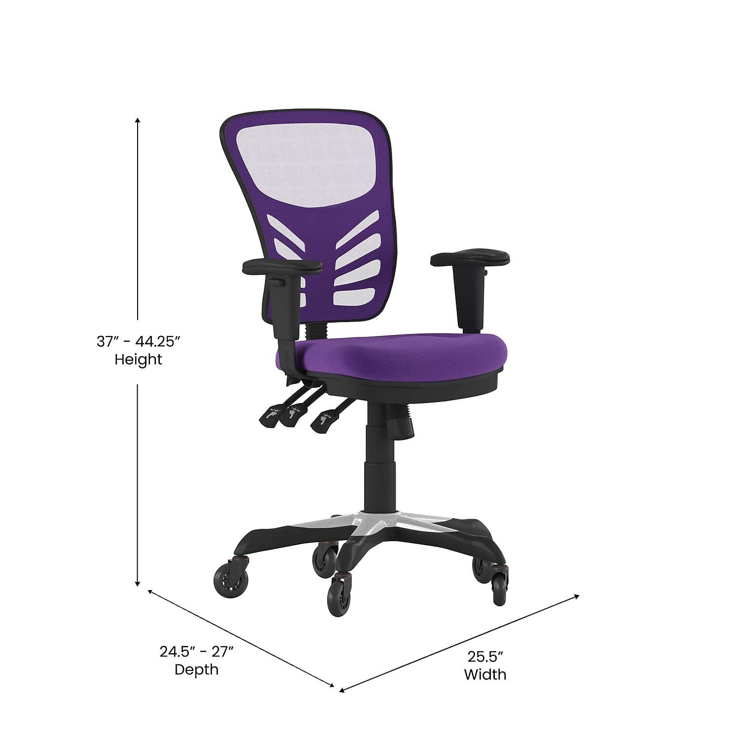 Flash Furniture Nicholas Mid-Back Multifunction Executive Swivel Ergonomic Office Chair With Adjustable Arms, Transparent Roller Wheels, 27&Quot;, Purple Mesh