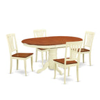 East West Furniture KEAV5-WHI-W 5 Piece Kitchen Table Set for 4 Includes an Oval Dining Room Table with Butterfly Leaf and 4 Solid Wood Seat Chairs, 42x60 Inch, Buttermilk & Cherry