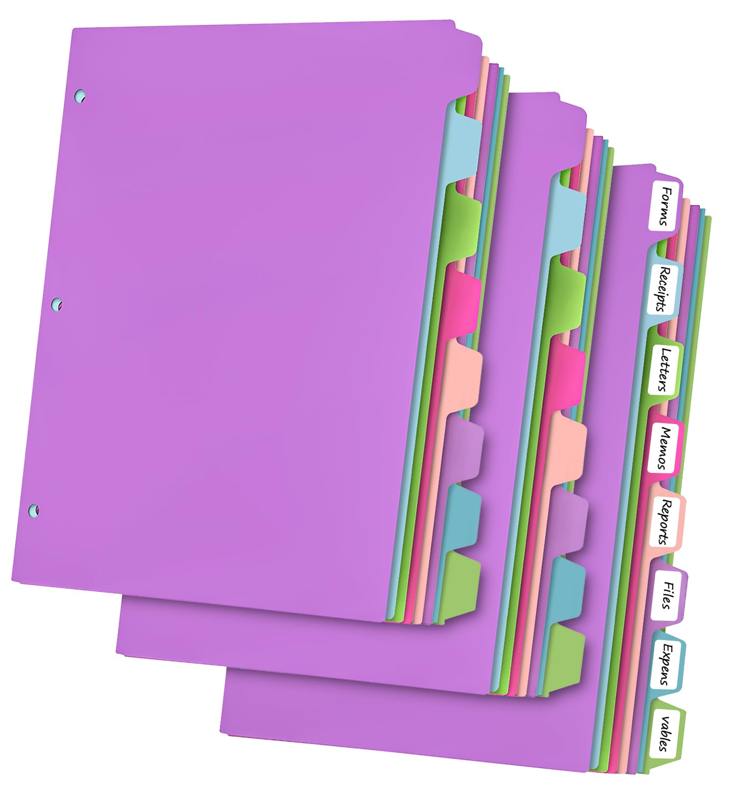Habgp 24Pcs/3 Set Binder Dividers With Tabs, 8 Color Tab For 3 Ring Binder Dividers, Page Folder Dividers For 3 Ring Binder Shee