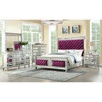 Acme Varian Velvet Upholstered Queen Bed in Burgundy and Mirrored