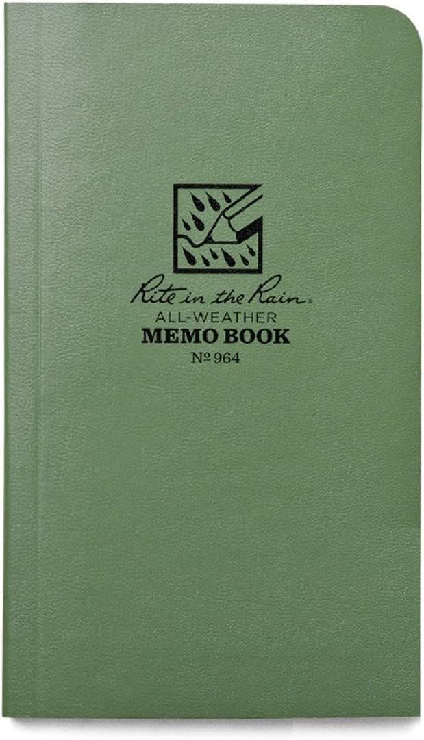 Rite In The Rain Weatherproof Soft Cover Pocket Notebook, 3.5' X 6', Green Cover, Universal Pattern (No. 964)