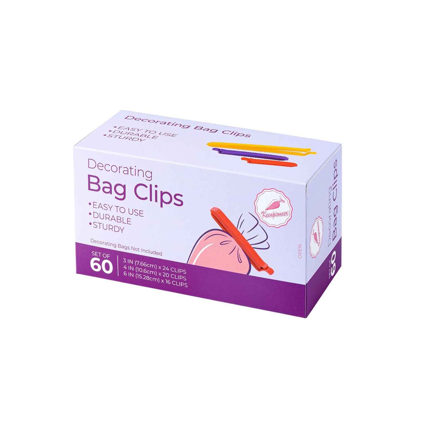 Keenpioneer Decorating/Icing Bag Sealing Clips, 60 Pack, Multipurpose For Food And Snack Storage, 3Inch, 4Inch And 6Inch Long
