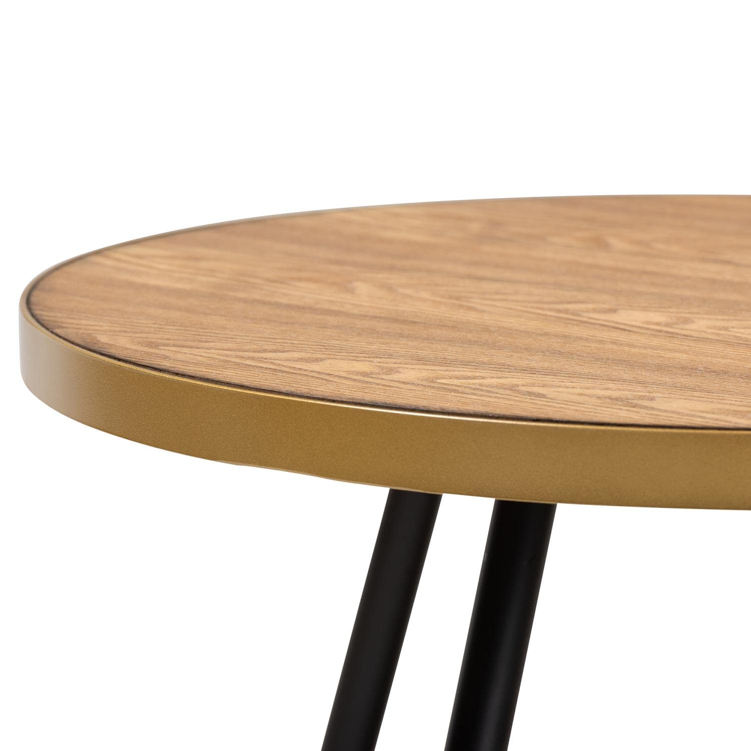 Baxton Studio Lauro Modern and Contemporary Round Walnut Wood and Metal Coffee Table with Two-Tone Black and Gold Legs