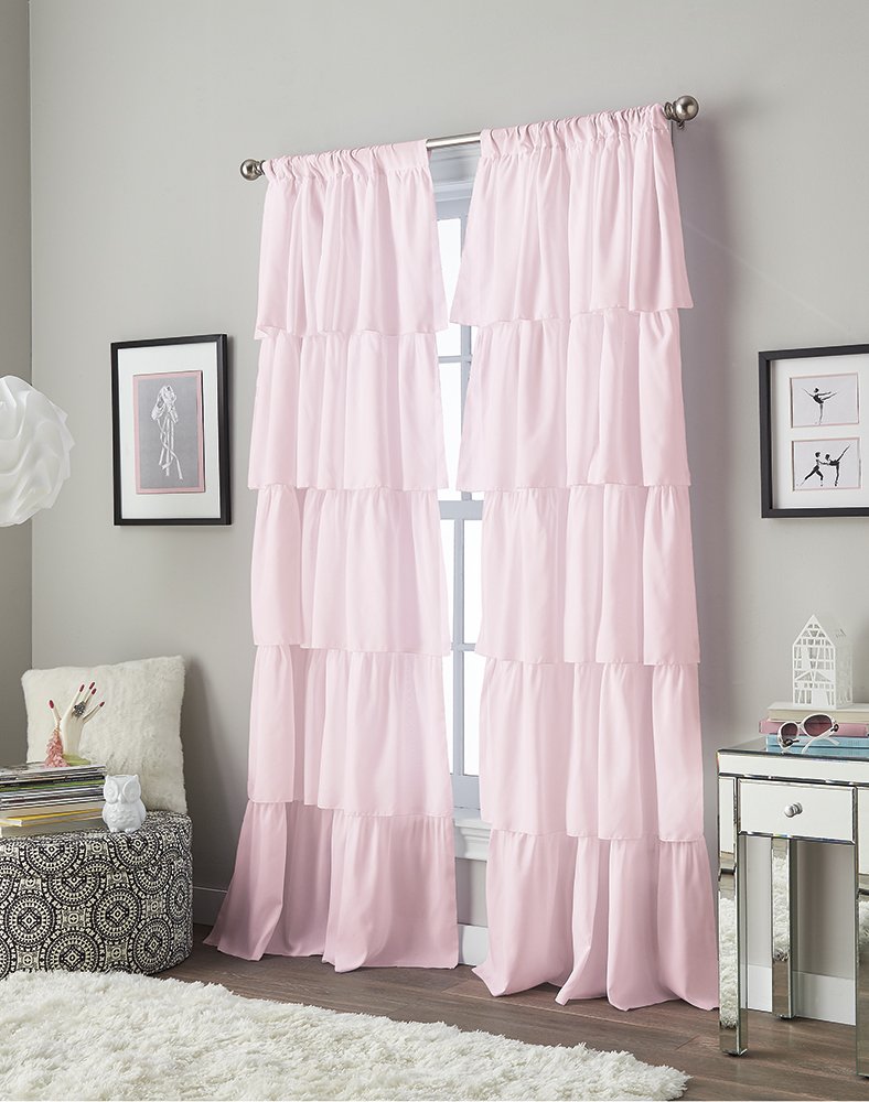Curtainworks Flounced Ruffle Rod Pocket 100% Polyester, 63 Inch, 1 Curtain Panel, Pink