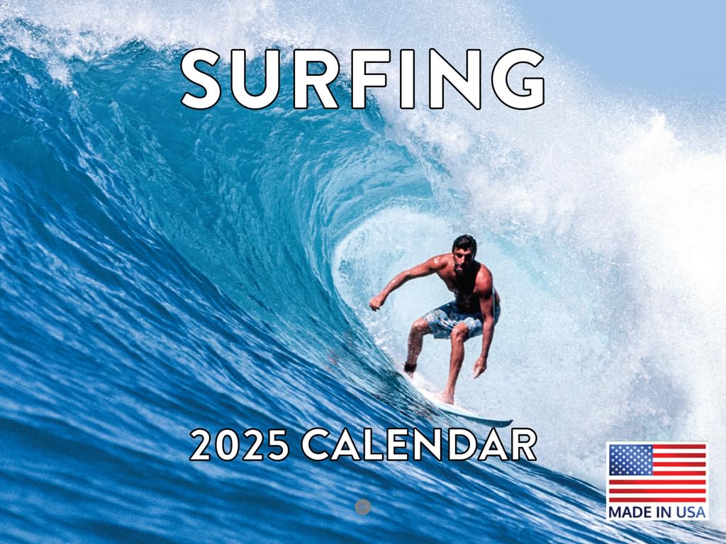 Surfing Calendar 2025 Wall Calendar Waves Monthly Wall Calender 12 Month | American Made In The Usa