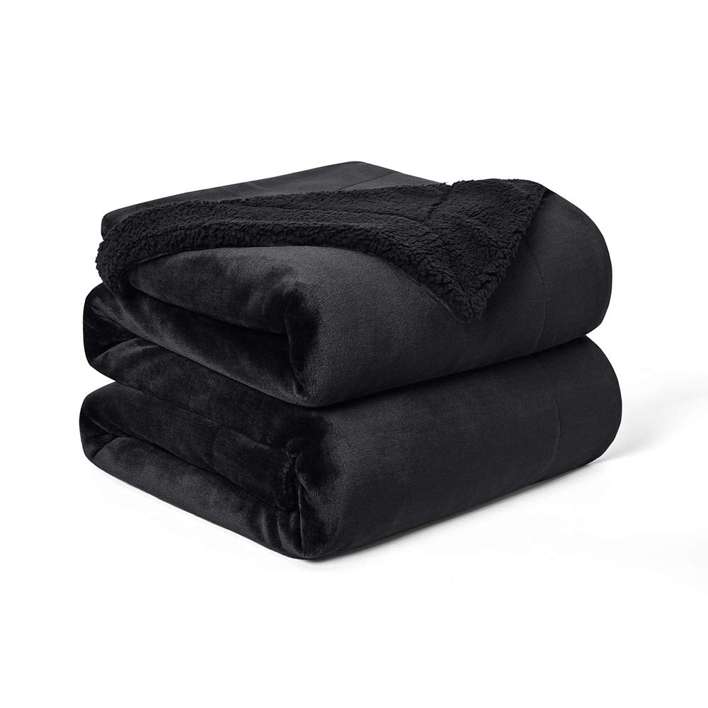 Walensee Sherpa Fleece Blanket (Queen Size 90   X90    Black) Plush Throw Fuzzy Super Soft Reversible Microfiber Flannel Blanket