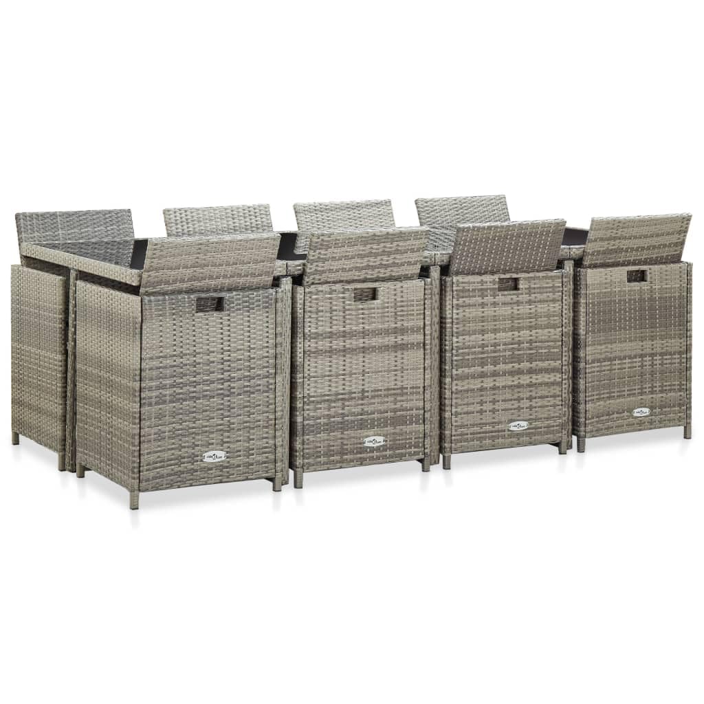 Jinxuny 13 Piece Outdoor Dining Set with Cushions Poly Rattan Gray