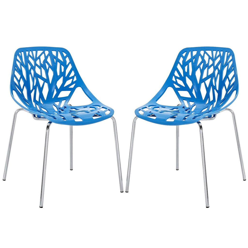 Modway Stencil Modern Stacking Two Kitchen and Dining Room Chairs in Blue
