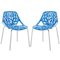 Modway Stencil Modern Stacking Two Kitchen and Dining Room Chairs in Blue