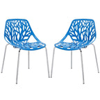 Modway Stencil Modern Stacking Two Kitchen and Dining Room Chairs in Blue