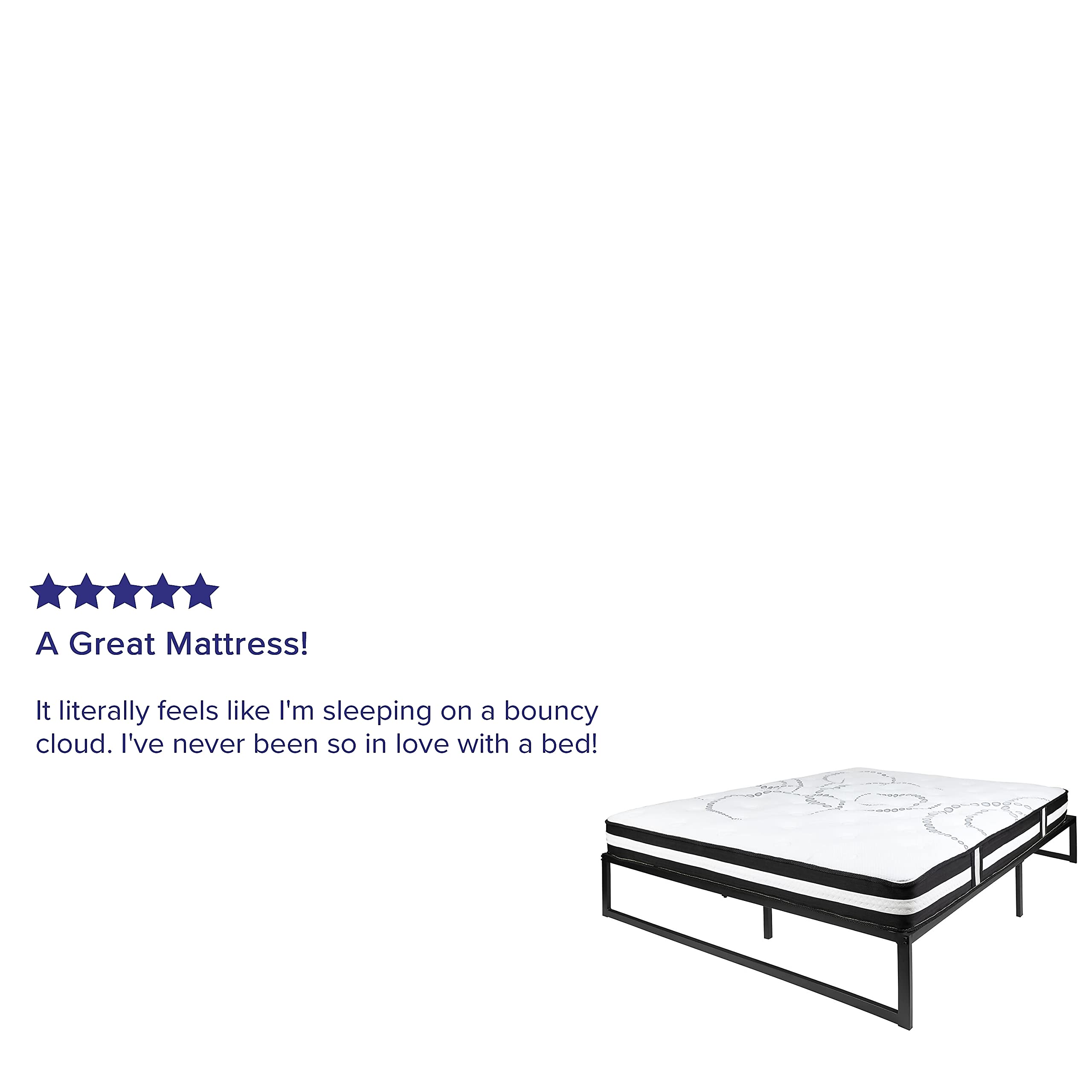 Flash Furniture Louis 14 Inch Metal Platform Bed Frame with 12 Inch Pocket Spring Mattress in a Box (No Box Spring Required) - Full
