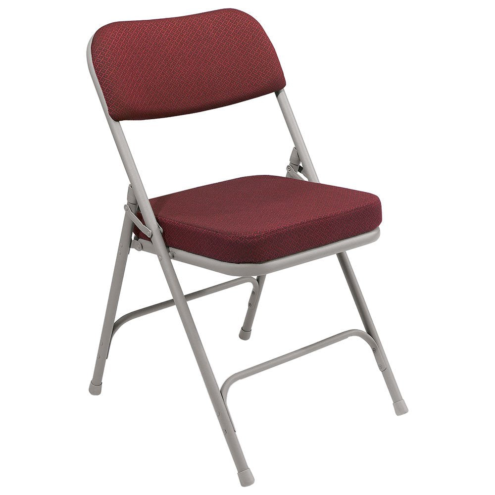 National Public Seating Home Office Decorative 2" Upholstered Seat Folding Chair Fabric Burgundy Pattern, Frametextured Grey - 2 Pack
