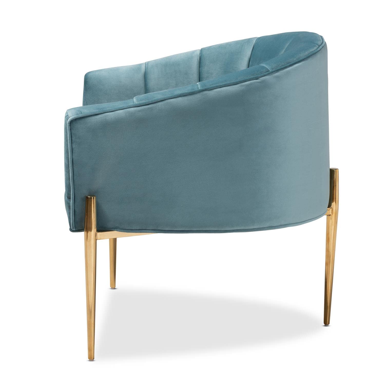 Baxton Studio Clarisse Glam and Luxe Light Blue Velvet Fabric Upholstered Gold Finished Accent Chair