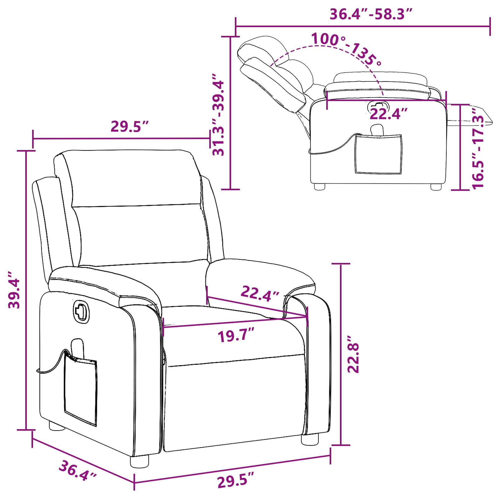 vidaXL Massage Recliner Chair with 6-Point Vibration Massage and Convenient Side Pocket, Dark Grey Velvet Rocker, Adjustable Backrest & Footrest Lounge Seat for Living Room, USB Charge Port