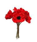 Floral Kingdom 8 pcs Real Touch Anemone Poppy Bouquet for Artificial Flower Decor (Red)