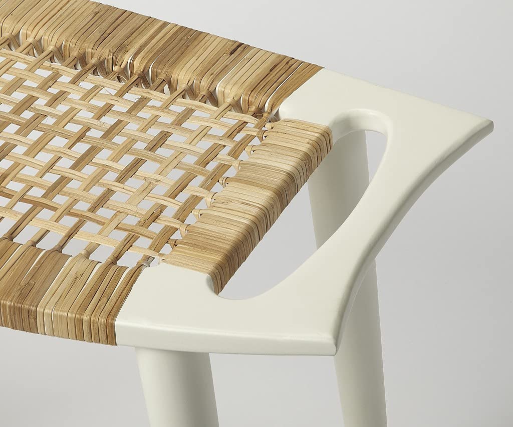 HomeRoots Mango Wood Solids, Woven Cane White and Natural Cane Woven Stool