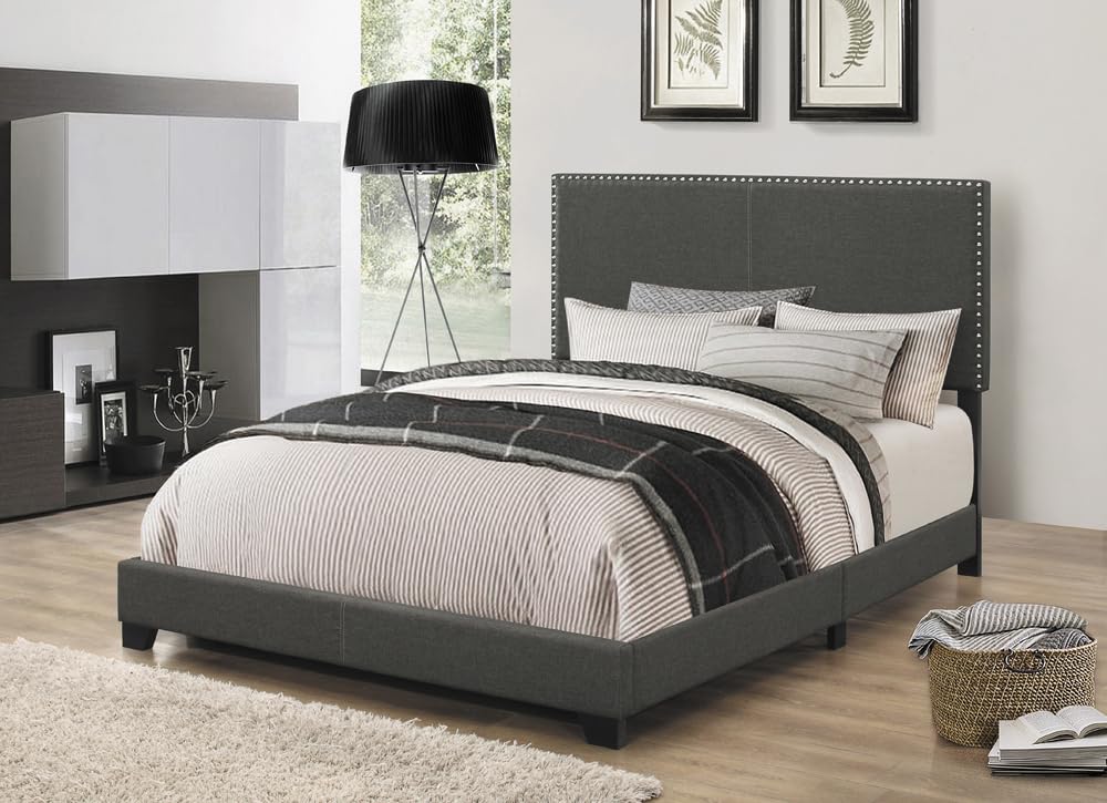 Coaster Home Furnishings Boyd Transitional Fabric Upholstered Eastern King Size Panel Bed Frame 50-inch Headboard Charcoal 350061KE